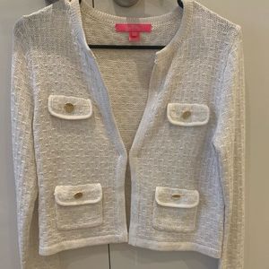 Lilly Pulitzer White Cardigan with Gold Thread
